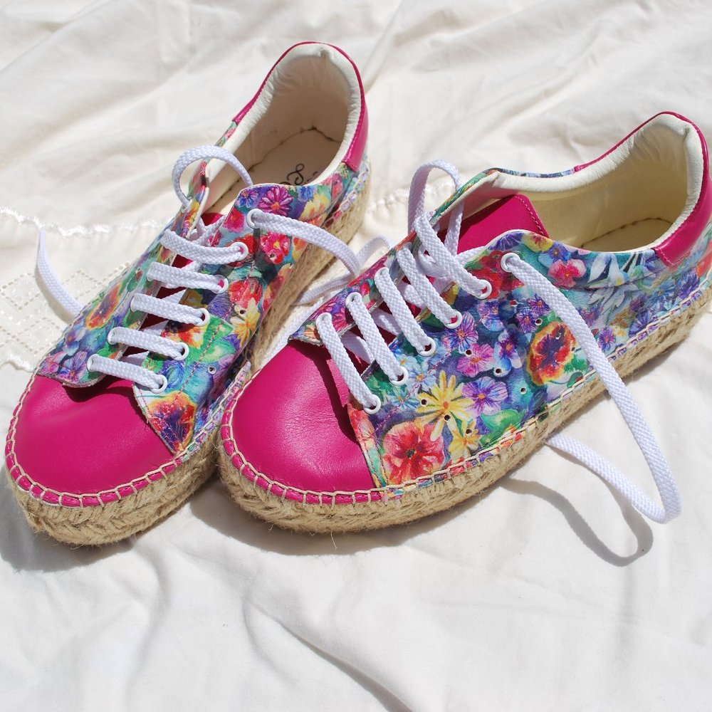 NWOB Floral Leather Platform Espadrilles
